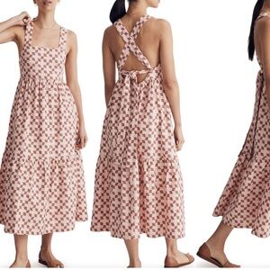 Madewell Geo checkerboard tiered midi dress